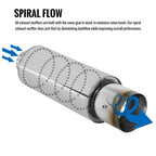 Universal 2.5" Inlet/4" Outlet Stainless Steel Spiral Flow Exhaust Muffler w/ Burnt Tip