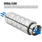 Universal 3" Inlet/4" Outlet Stainless Steel Spiral Flow Exhaust Muffler w/ Slanted Tip