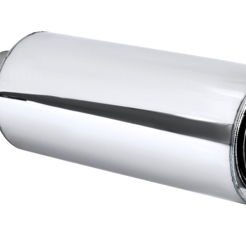 Universal 3" Inlet/4" Outlet Stainless Steel Spiral Flow Exhaust Muffler w/ Slanted Burnt Tip