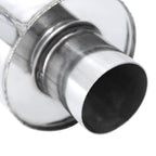 Universal 3" Inlet/4" Outlet Stainless Steel Spiral Flow Exhaust Muffler w/ Slanted Tip