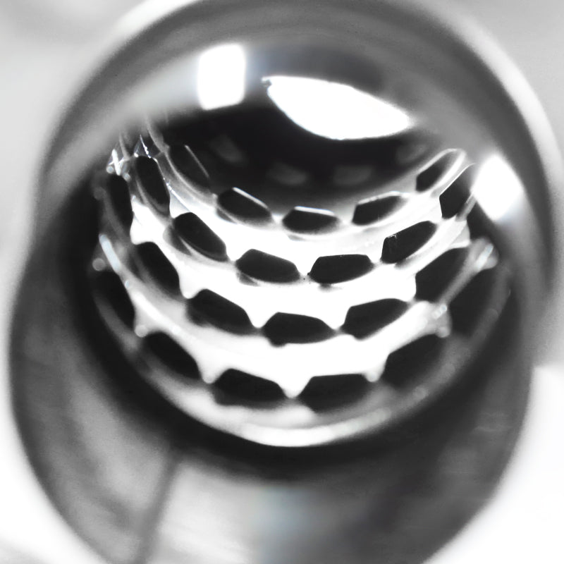 Universal 3" Inlet/4" Outlet Stainless Steel Spiral Flow Exhaust Muffler w/ Slanted Burnt Tip