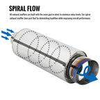 Universal 3" Inlet/4" Outlet Stainless Steel Spiral Flow Exhaust Muffler w/ Slanted Burnt Tip
