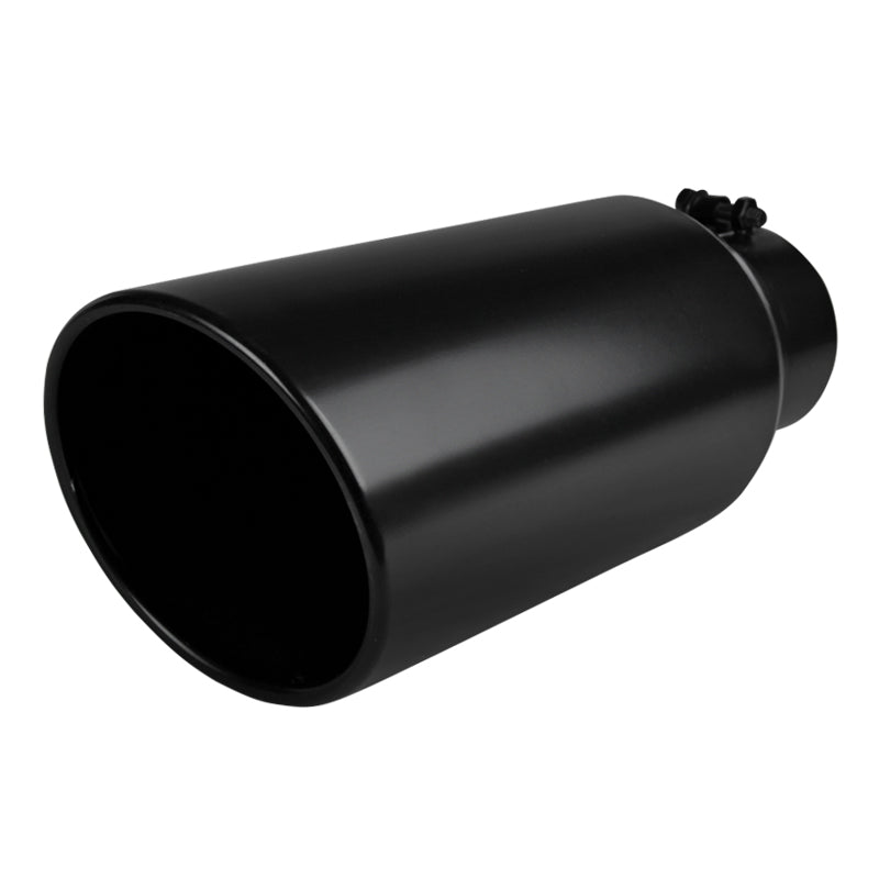 Universal 4" Inlet/6" Outlet Black Stainless Steel Bolt-On Angled Exhaust Tip