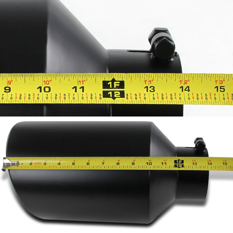 Universal 4" Inlet/8" Outlet Black Stainless Steel Bolt-On Angled Exhaust Tip
