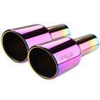 Universal 2.5" Inlet/4.125" Outlet Rainbow Stainless Steel Angled Burnt Purple Exhaust Tips - 2PC