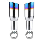 Universal 2.5" Inlet/3.875" Outlet Chrome Stainless Steel Angled Burnt Blue Exhaust Tips - 2PC