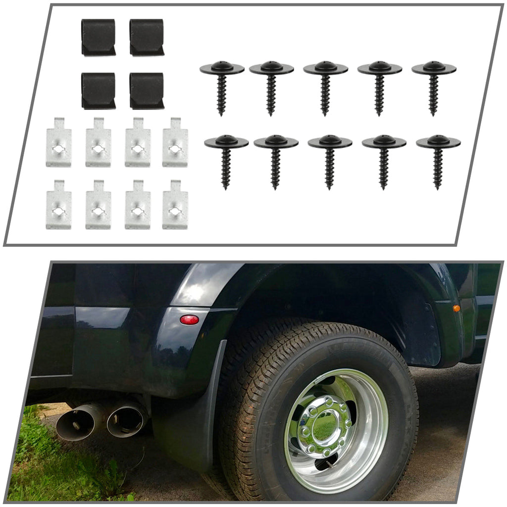 2017-2018 Ford F-250/F-350 Black ABS Front & Rear Mud Flap Splash Guards (Models without OEM Wheel Lip Moldings)