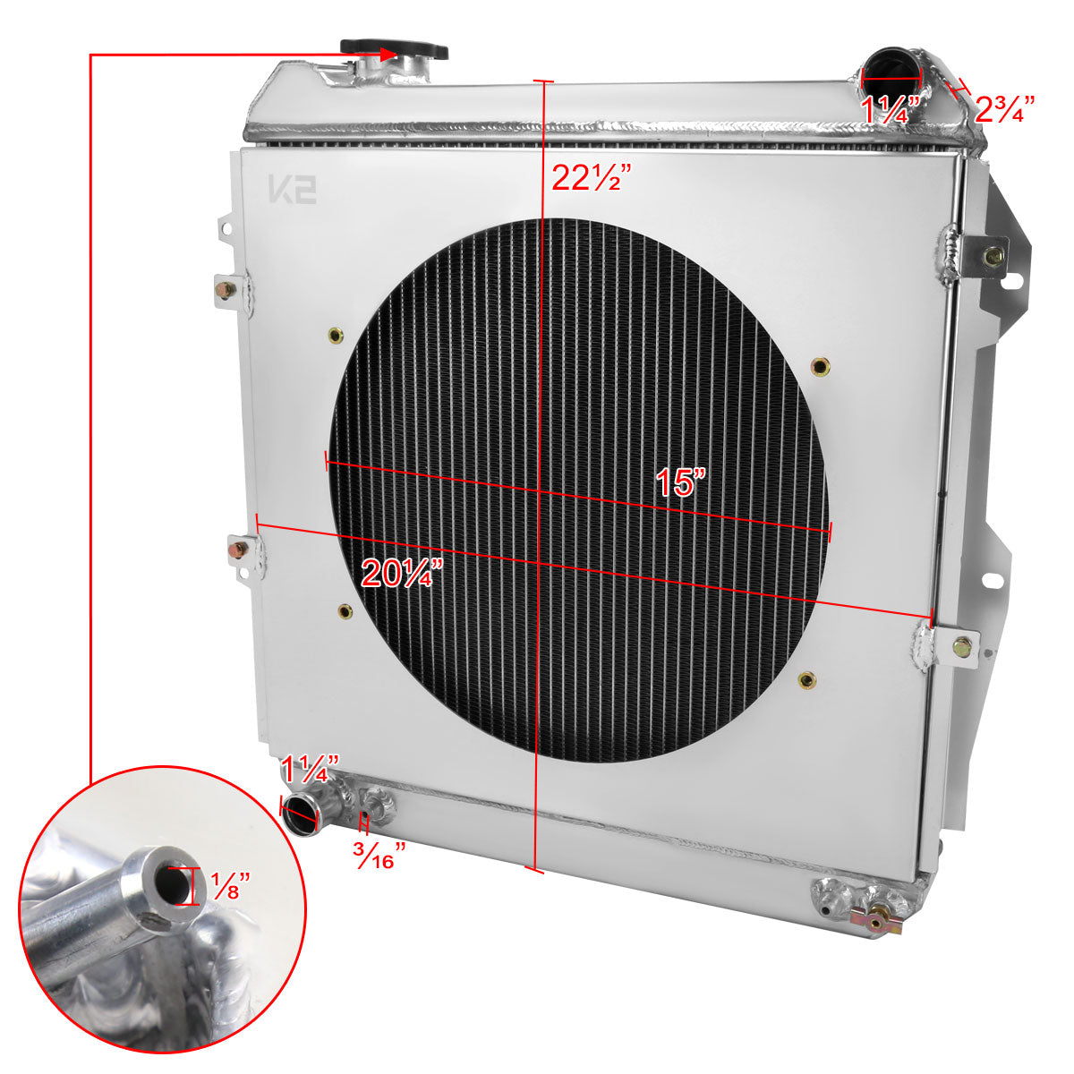 1988-1995 Toyota Pickup/4Runner V6 3 Row Radiator with Fan Shroud