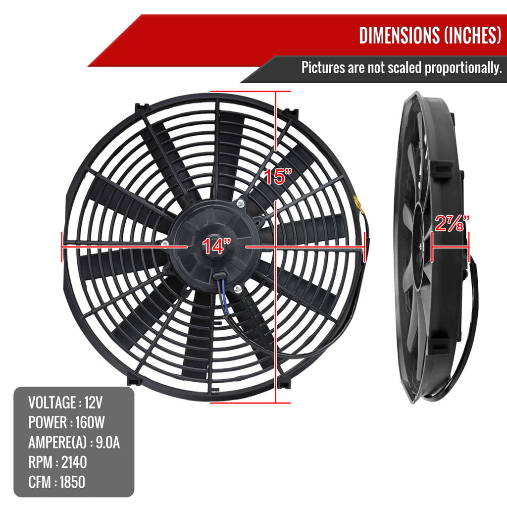 Universal 14 Inch 12V/160W Radiator Cooling Fan Kit
