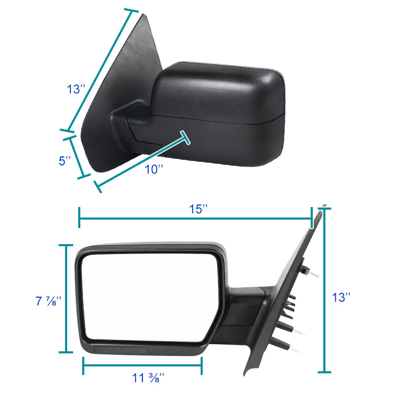 2004-2006 Ford F-150 Black Manual Adjustable Side Mirrors