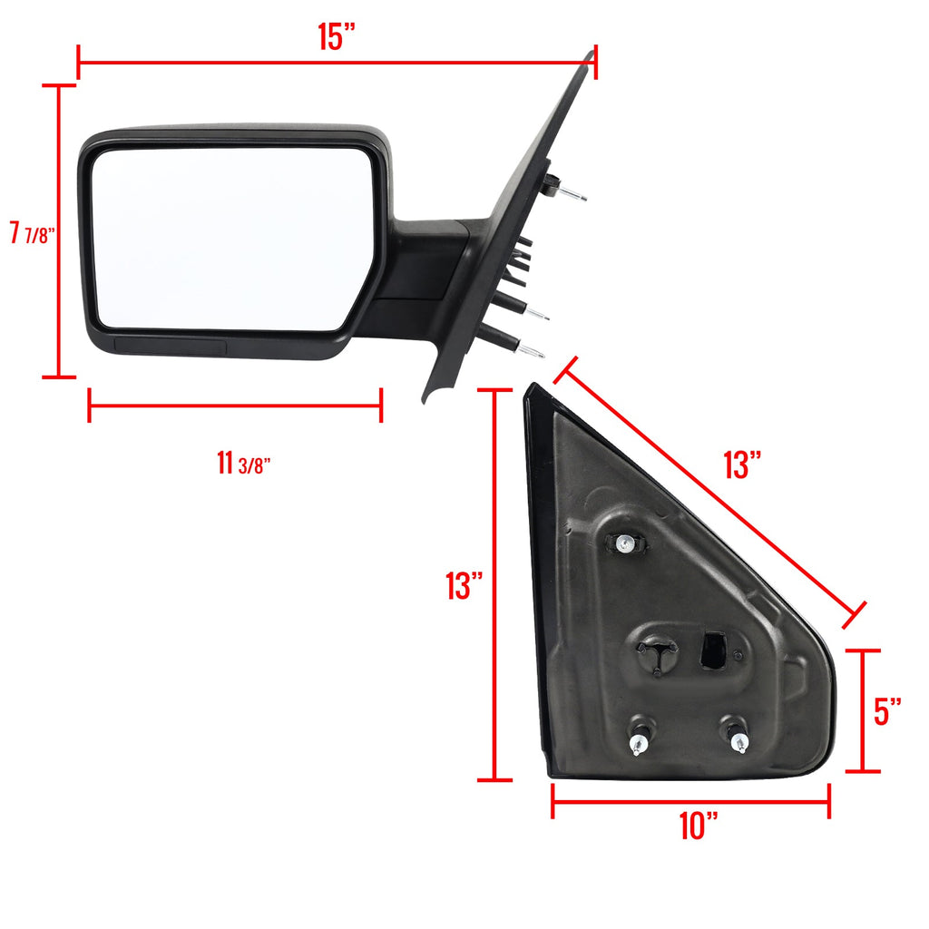 2004-2006 Ford F-150 Black Manual Adjustable Side Mirror - Driver Side Only