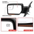 2007-2014 Ford F150 Black Power Adjustable & Heated Side Mirrors w/ LED Turn Signal and Puddle Light - Pair