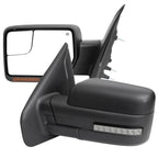 2007-2014 Ford F150 Black Power Adjustable & Heated Side Mirrors w/ LED Turn Signal and Puddle Light - Pair