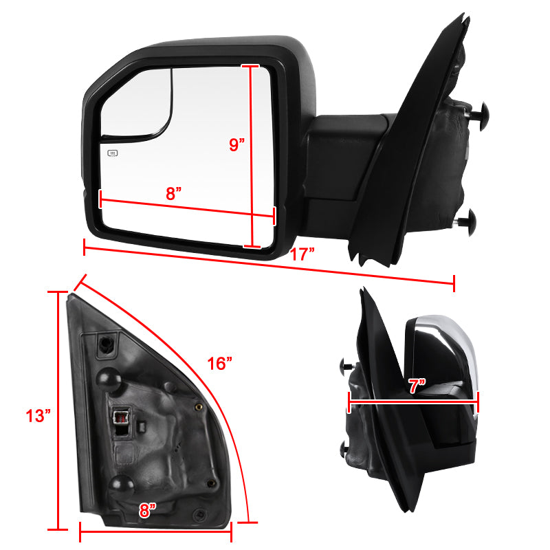 2015-2020 Ford F-150 Chrome Power Adjustable & Heated Side Mirror w/ LED Turn Signal Light - Driver Side Only