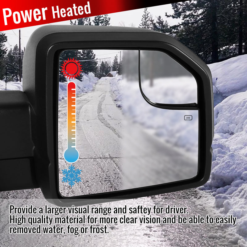 2015-2020 Ford F-150 Chrome Power Adjustable & Heated Side Mirror w/ LED Turn Signal Light - Passenger Side Only
