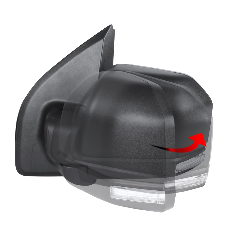 2015-2020 Ford F-150 Black Power Adjustable & Heated Side Mirror w/ LED Turn Signal Light - Driver Side Only