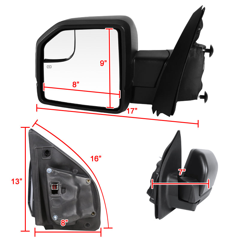 2015-2020 Ford F-150 Black Power Adjustable & Heated Side Mirror w/ LED Turn Signal Light - Driver Side Only