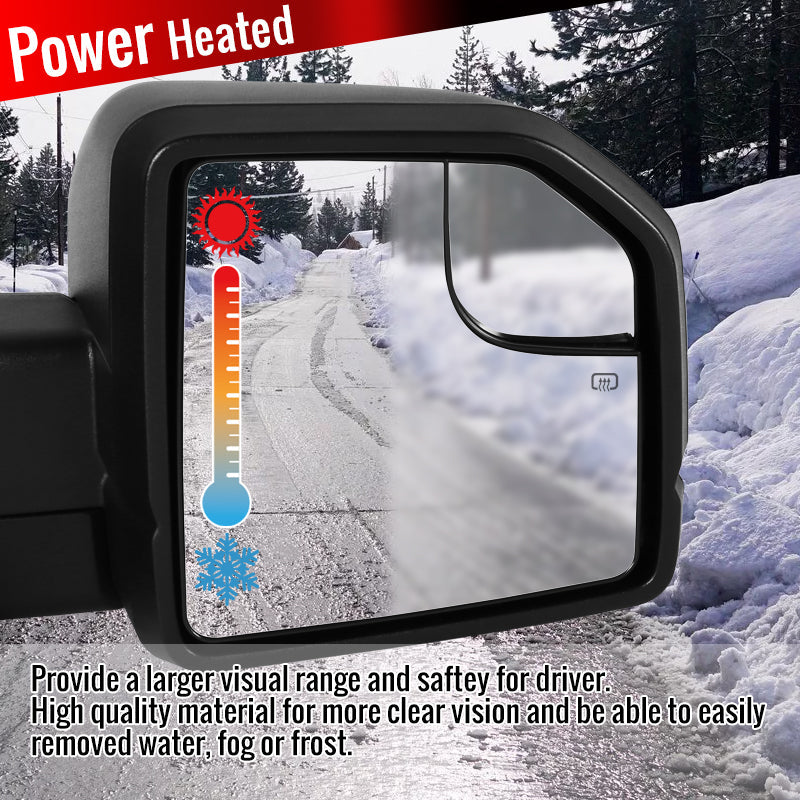 2015-2020 Ford F-150 Black Power Adjustable & Heated Side Mirror w/ LED Turn Signal Light - Passenger Side Only