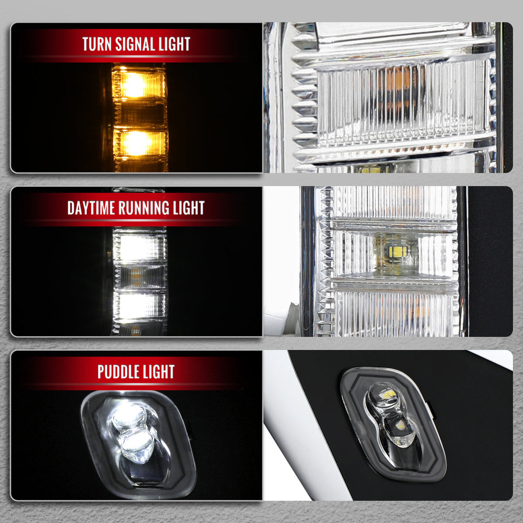 2021-2025 Ford F-150 Chrome Power Adjustable, Manual Fold, BSD & Heated Side Mirror w/ LED DRL Turn Signal Light - Driver Side Only