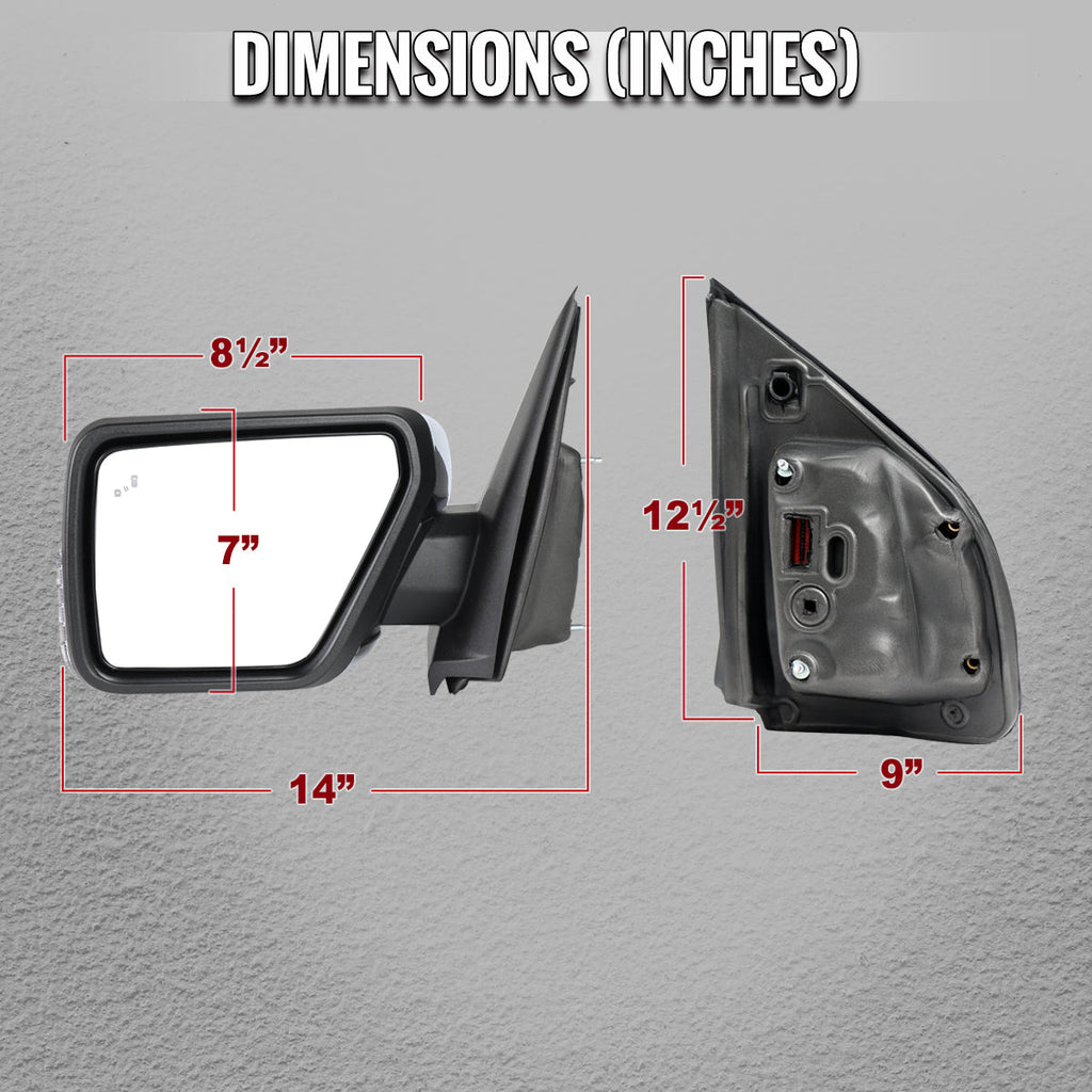 2021-2025 Ford F-150 Chrome Power Adjustable, Manual Fold, BSD & Heated Side Mirror w/ LED DRL Turn Signal Light - Driver Side Only