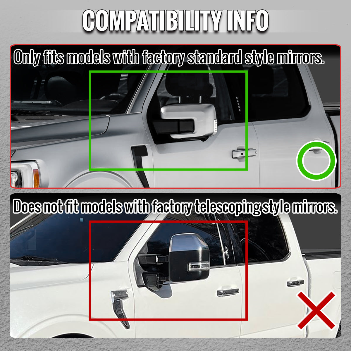 2021-2025 Ford F-150 Black Power Adjustable, Manual Fold & Heated Side Mirror w/ t Temperature Sensor - Passenger Side Only