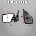 2021-2025 Ford F-150 Black Power Adjustable, Manual Fold, BSD & Heated Side Mirror w/ LED DRL Turn Signal Light - Driver Side Only