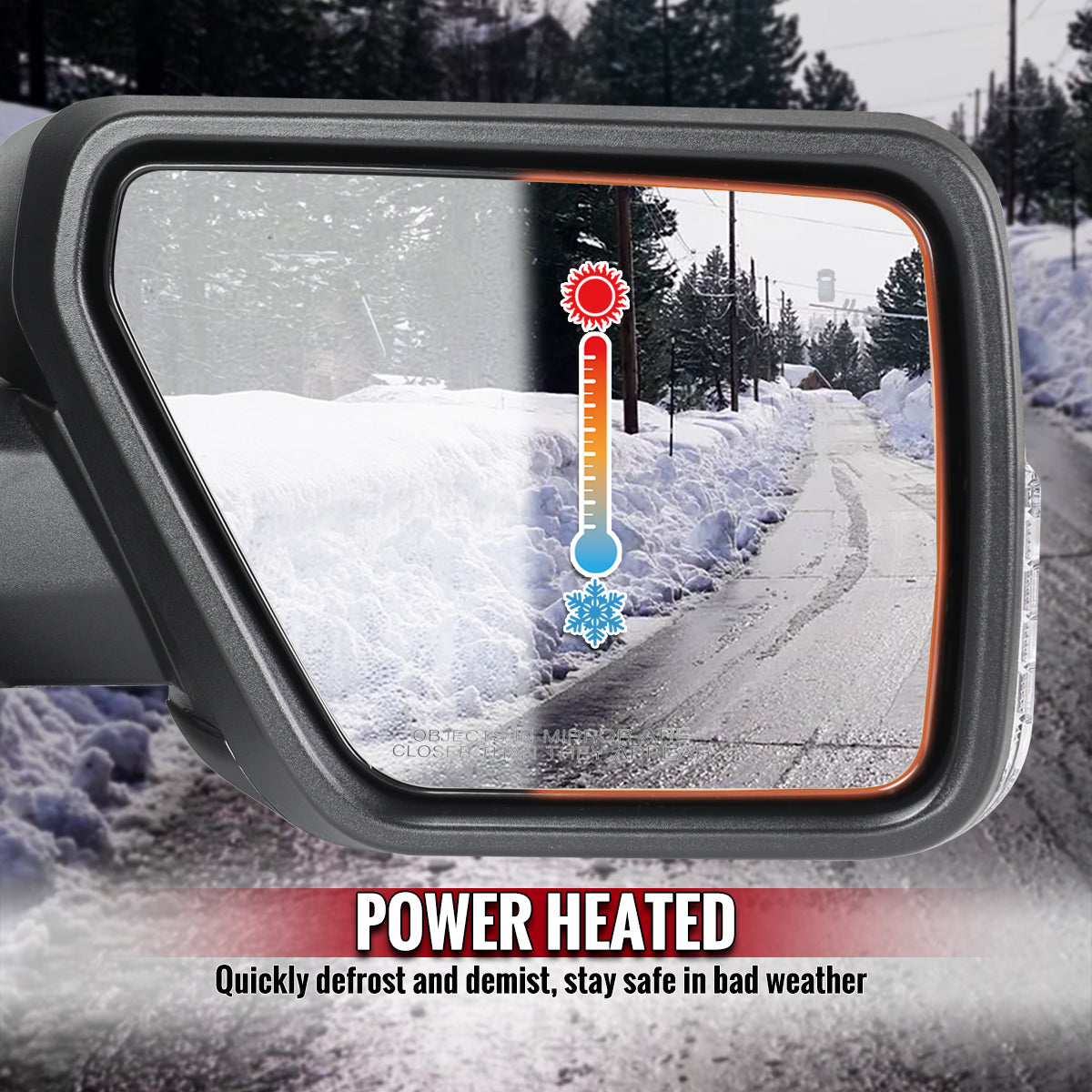 2021-2025 Ford F-150 Black Power Adjustable, Manual Fold, BSD & Heated Side Mirror w/ LED DRL Turn Signal Light Temperature Sensor - Passenger Side Only