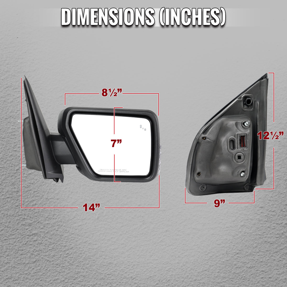 2021-2025 Ford F-150 Black Power Adjustable, Manual Fold, BSD & Heated Side Mirror w/ LED DRL Turn Signal Light Temperature Sensor - Passenger Side Only