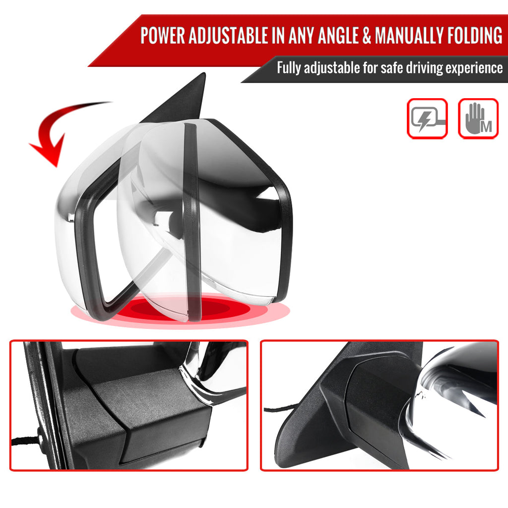 2013-2019 Dodge RAM Chrome Power Adjustable, Auto-Fold, & Heated Side Mirror w/ LED Turn Signal & Puddle Light - Driver Side Only