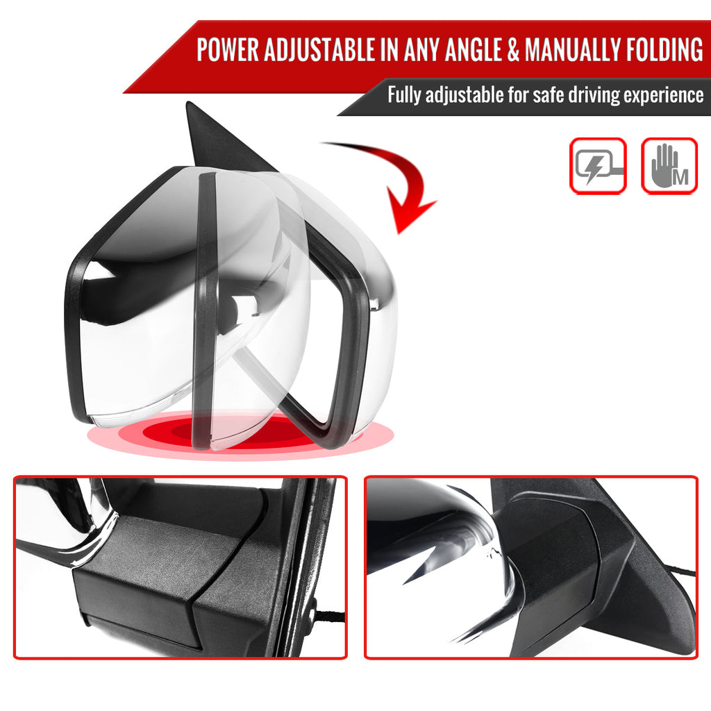 2013-2019 Dodge RAM Chrome Power Adjustable, Auto-Fold, & Heated Side Mirror w/ LED Turn Signal & Puddle Light - Passenger Side Only
