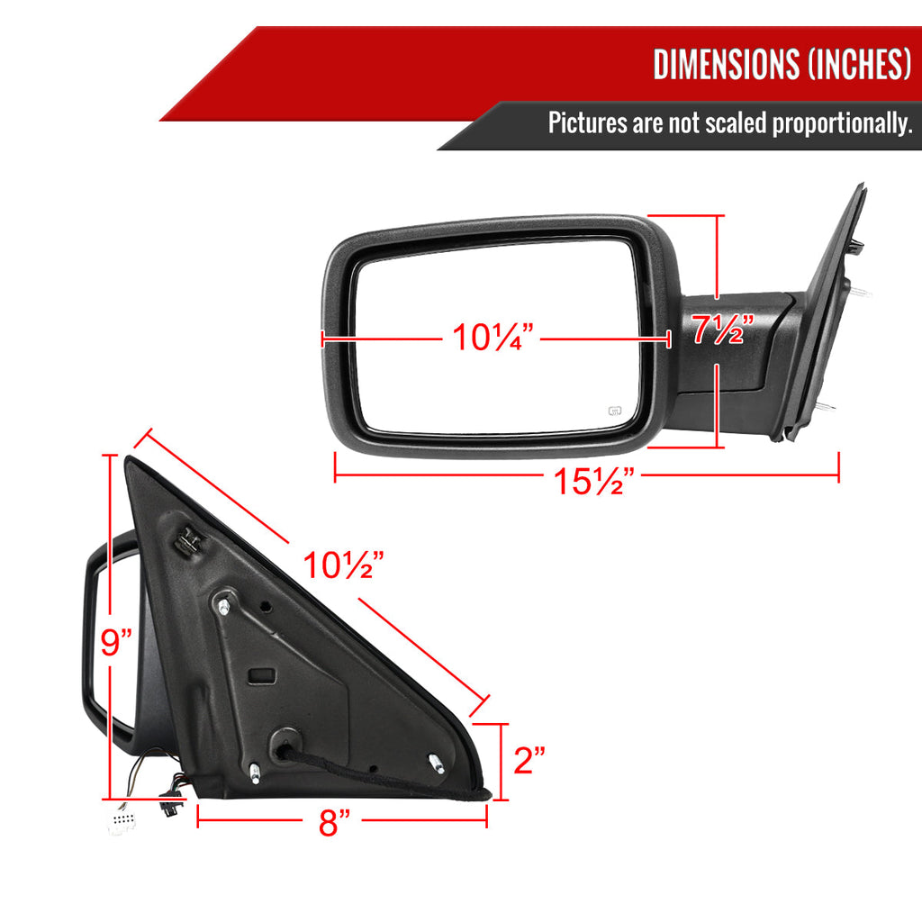 2013-2019 Dodge RAM Chrome Power Adjustable, Heated Side Mirror w/ LED Turn Signal & Puddle Light - Driver Side Only