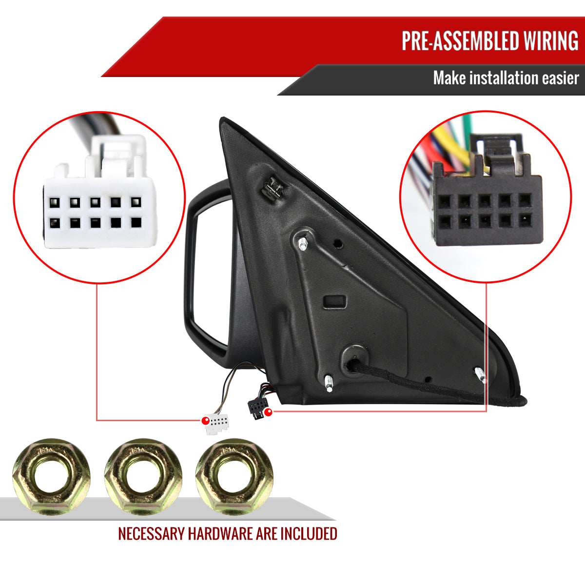 2013-2019 Dodge RAM Black Power Adjustable, Auto-Fold, & Heated Side Mirror w/ LED Turn Signal & Puddle Light - Driver Side Only