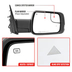 2019-2024 Dodge RAM 1500 Chrome Power Adjustable, Manual Fold, BSD & Heated Side Mirror w/ LED Puddle and Turn Signal Light - Passenger Side Only