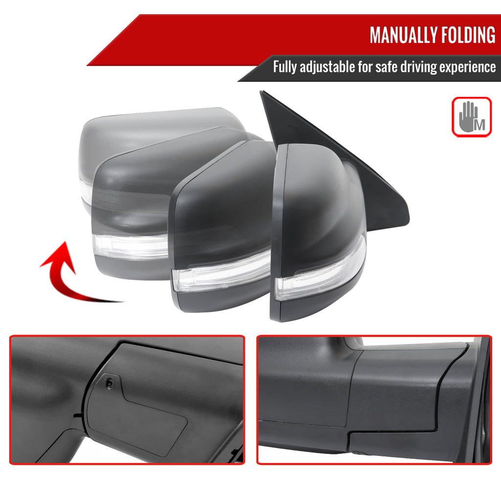 2019-2024 Dodge RAM 1500 Black Power Adjustable, Manual Fold, BSD & Heated Side Mirror w/ LED Puddle and Turn Signal Light - Passenger Side Only