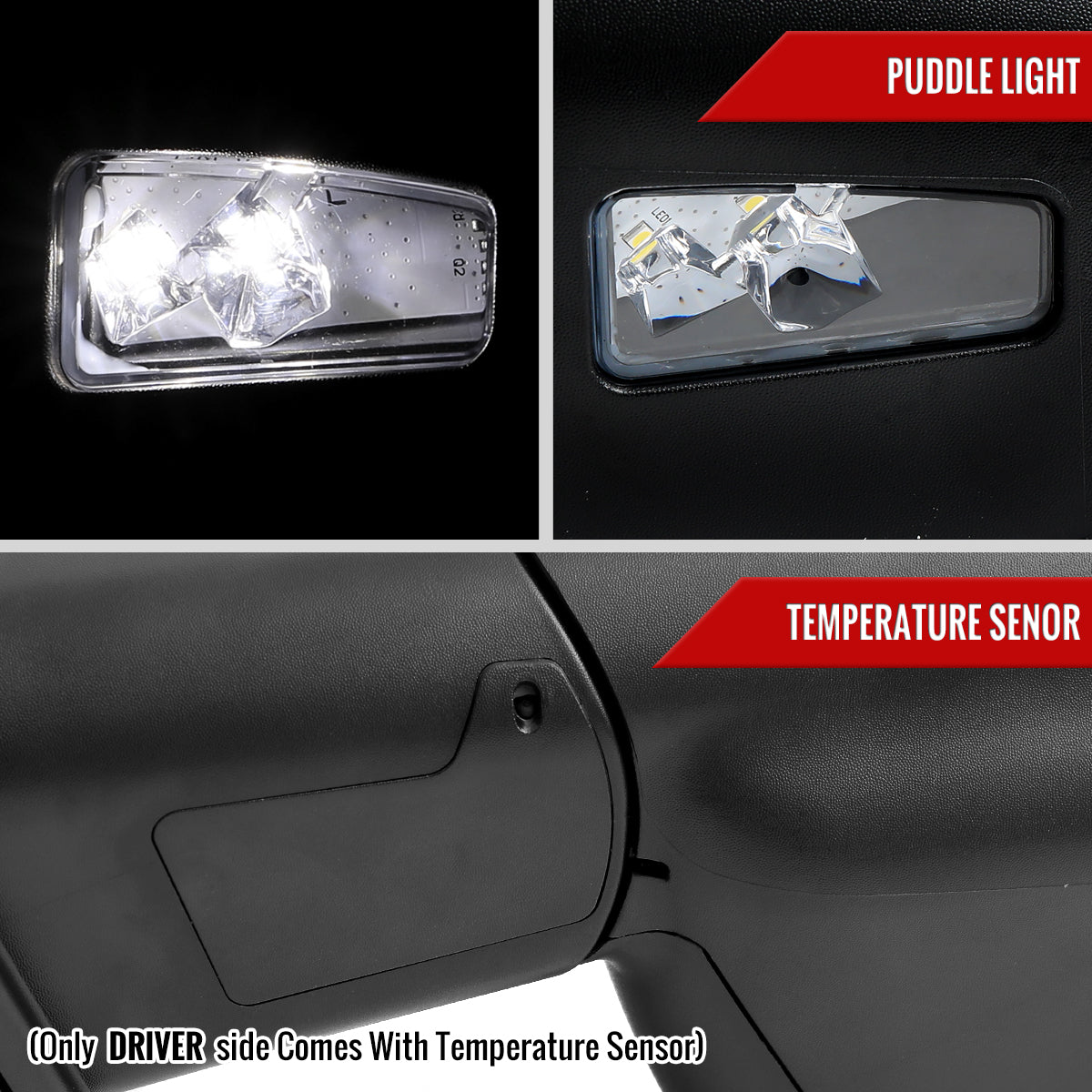 2019-2024 Dodge RAM 1500 Black Power Adjustable, Auto-Fold, BSD & Heated Side Mirror w/ LED Puddle and Turn Signal Light - Driver Side Only