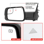 2019-2024 Dodge RAM 1500 Black Power Adjustable, Auto-Fold, BSD & Heated Side Mirror w/ LED Puddle and Turn Signal Light - Driver Side Only