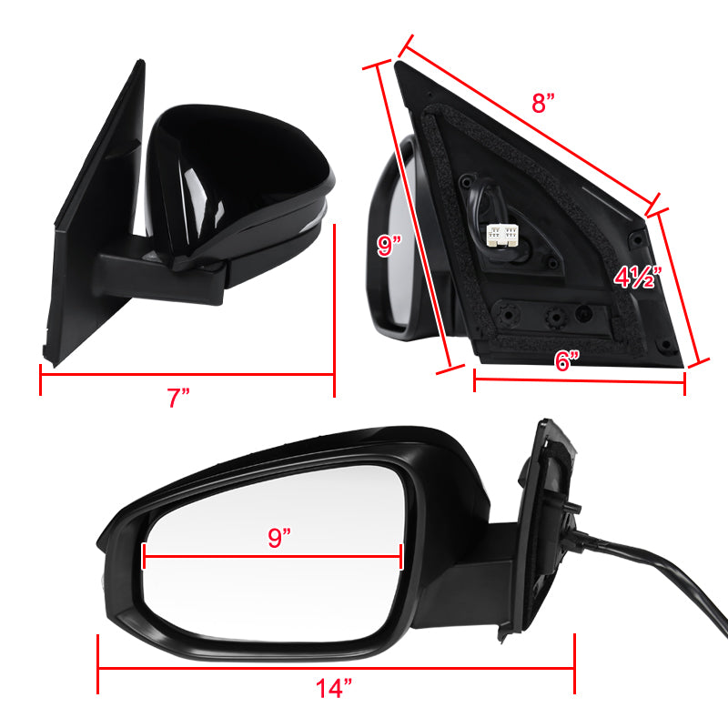 2013-2015 Toyota RAV4 Glossy Black 9-Pin Power Adjustable, Auto-Fold & Heated Side Mirror w/ LED Turn Signal Light - Driver Side Only