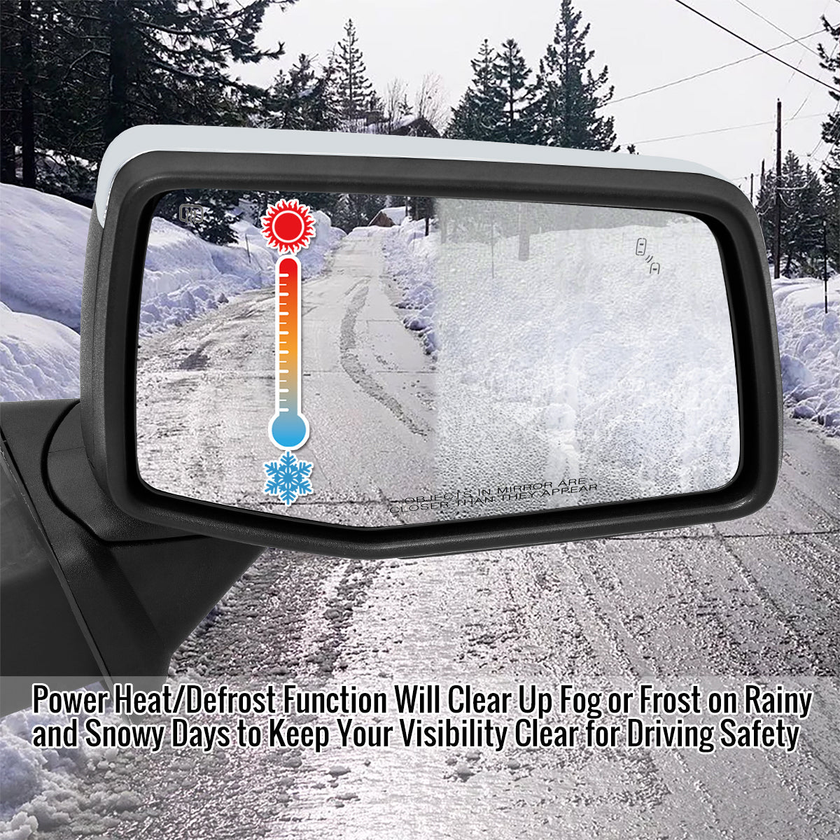 2019-2026 GMC Sierra 1500 Chrome Power Adjustable, Manual Fold, BSD & Heated Side Mirror w/ LED Puddle and Turn Signal Light - Passenger Side Only