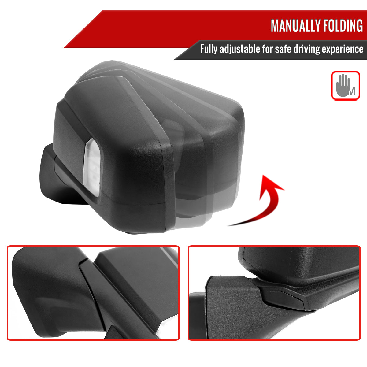 2019-2026 GMC Sierra 1500 Black Power Adjustable, Manual Fold, BSD & Heated Side Mirror w/ LED Puddle and Auxiliary Light - Driver Side Only