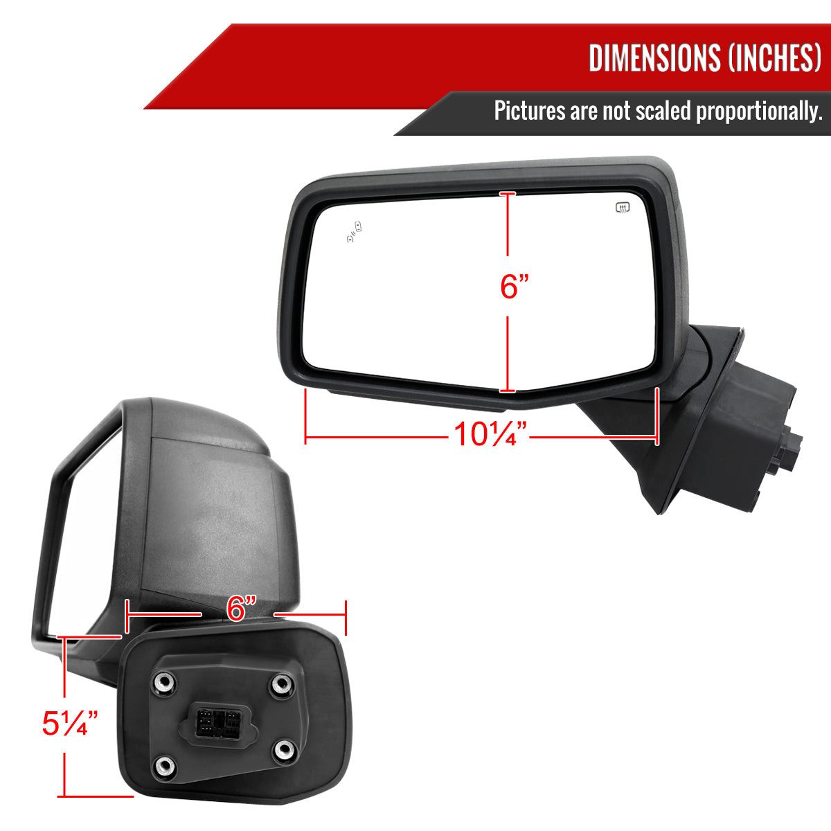2019-2026 GMC Sierra 1500 Black Power Adjustable, Manual Fold, BSD & Heated Side Mirror w/ LED Puddle and Auxiliary Light - Driver Side Only