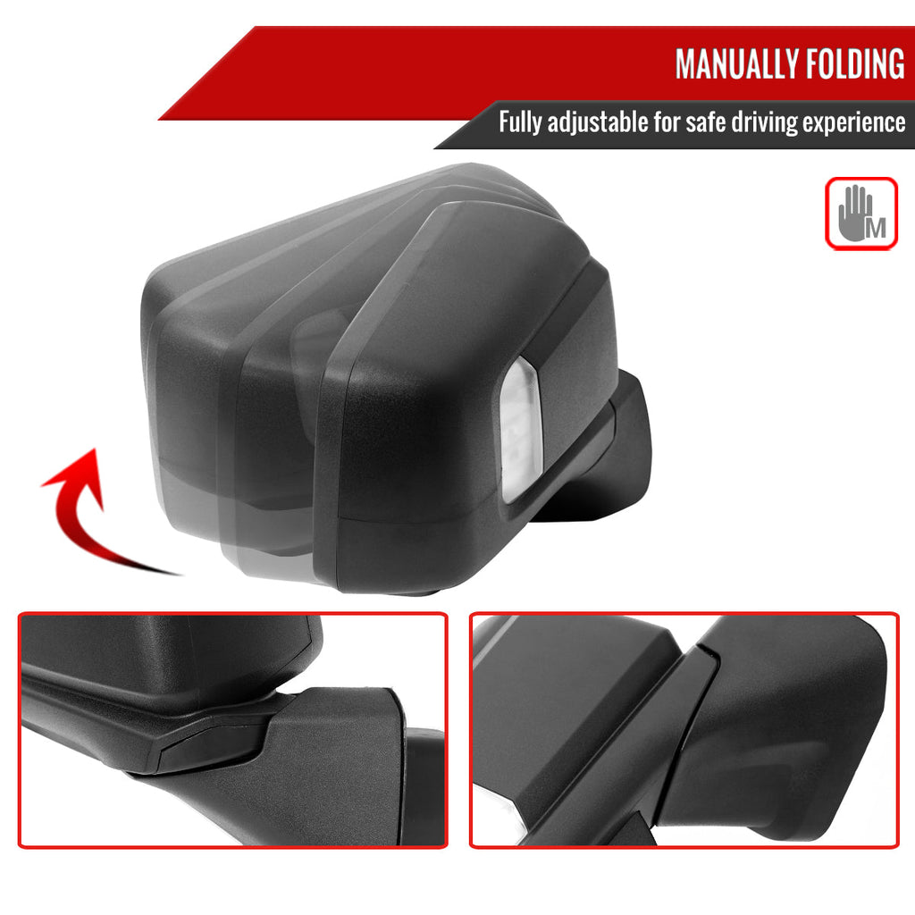 2019-2026 GMC Sierra 1500 Black Power Adjustable, Manual Fold, BSD & Heated Side Mirror w/ LED Puddle and Auxiliary Light - Passenger Side Only