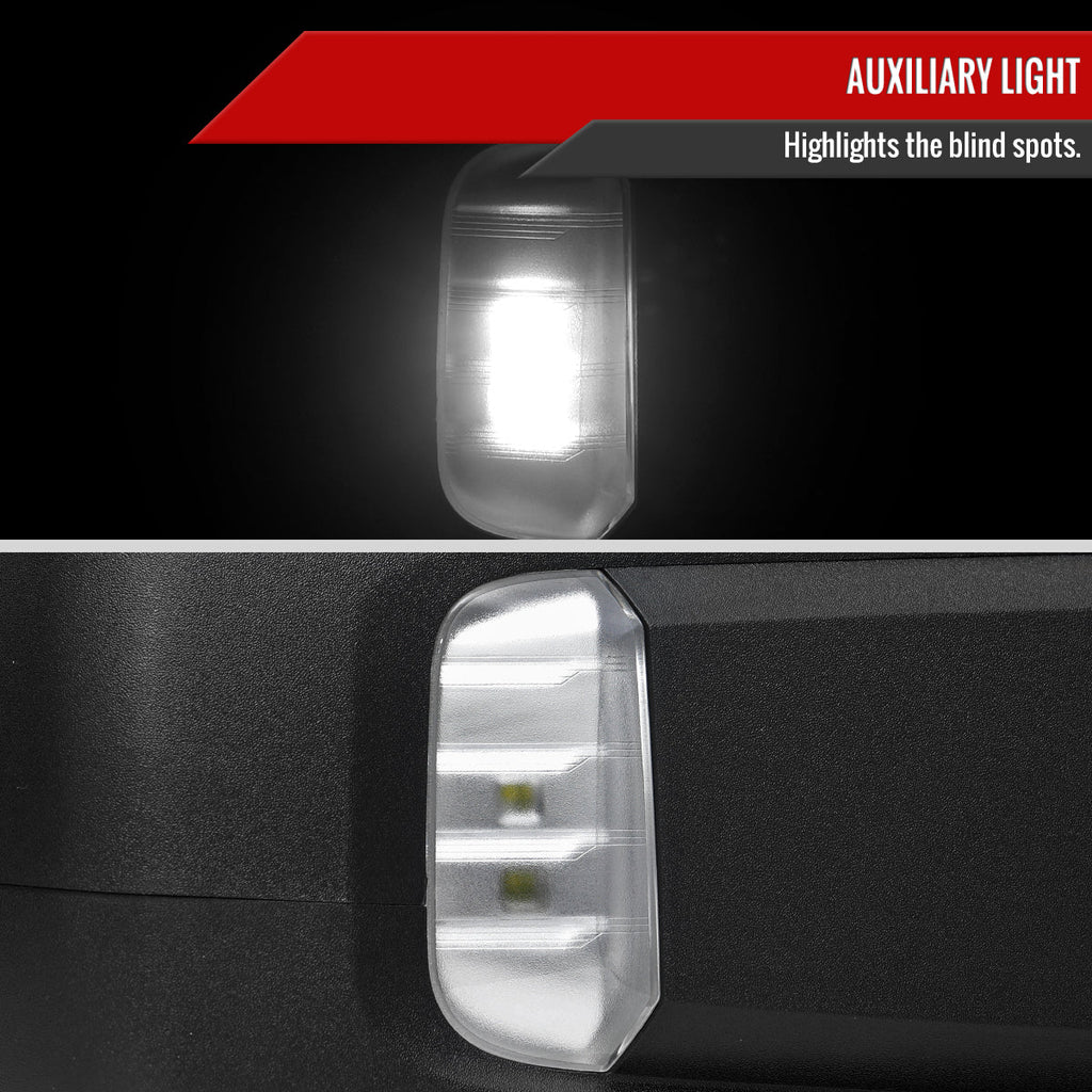 2019-2026 GMC Sierra 1500 Black Power Adjustable, Manual Fold, BSD & Heated Side Mirror w/ LED Puddle and Auxiliary Light - Passenger Side Only