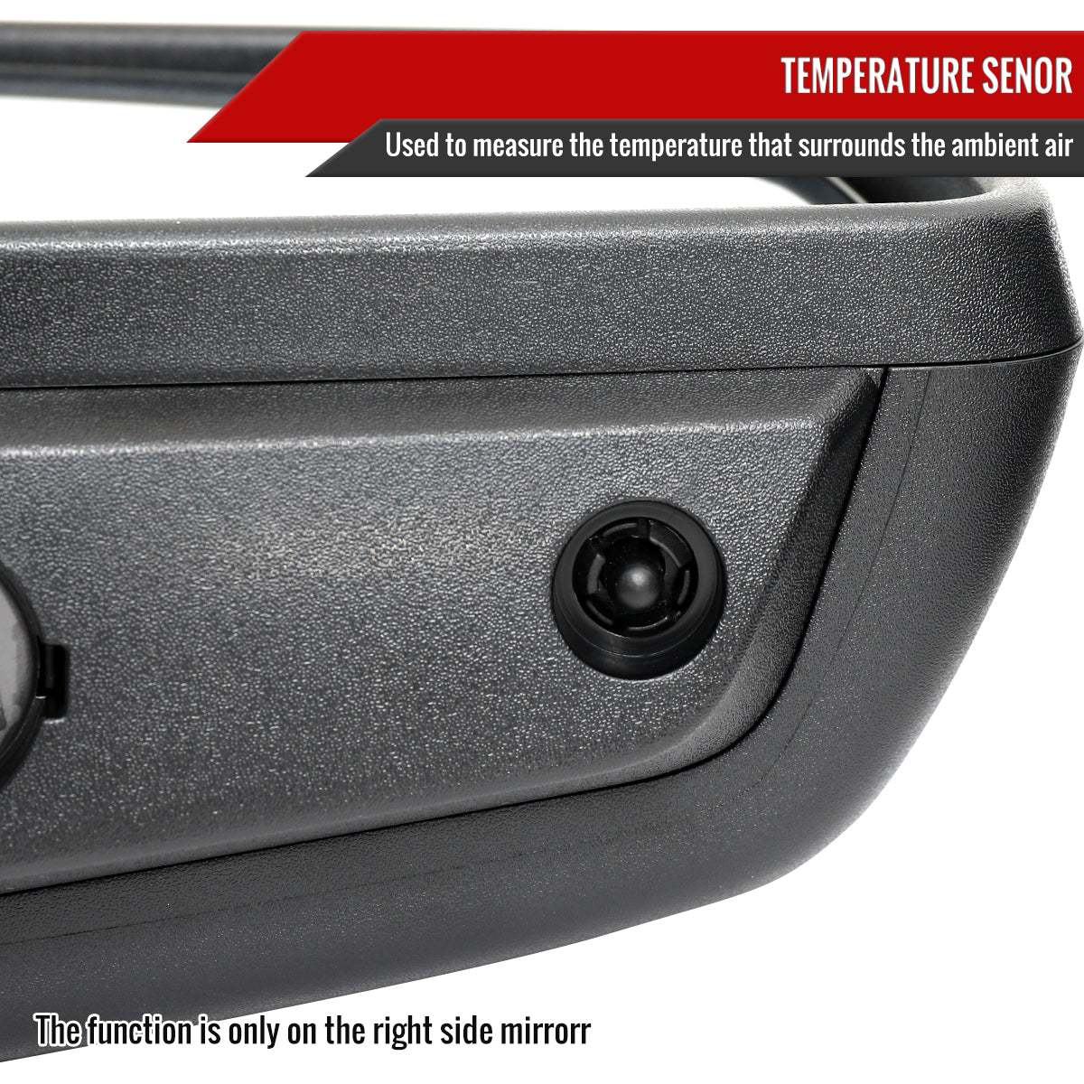 2019-2026 GMC Sierra 1500 Black Power Adjustable, Manual Fold, BSD & Heated Side Mirror w/ LED Puddle and Auxiliary Light - Passenger Side Only