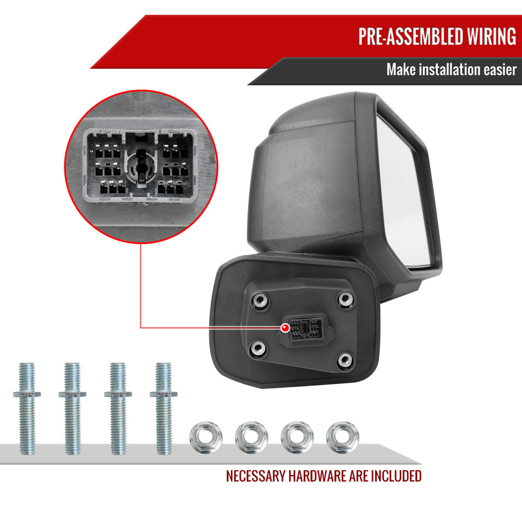 2019-2026 GMC Sierra 1500 Black Power Adjustable, Manual Fold, BSD & Heated Side Mirror w/ LED Puddle and Auxiliary Light - Passenger Side Only