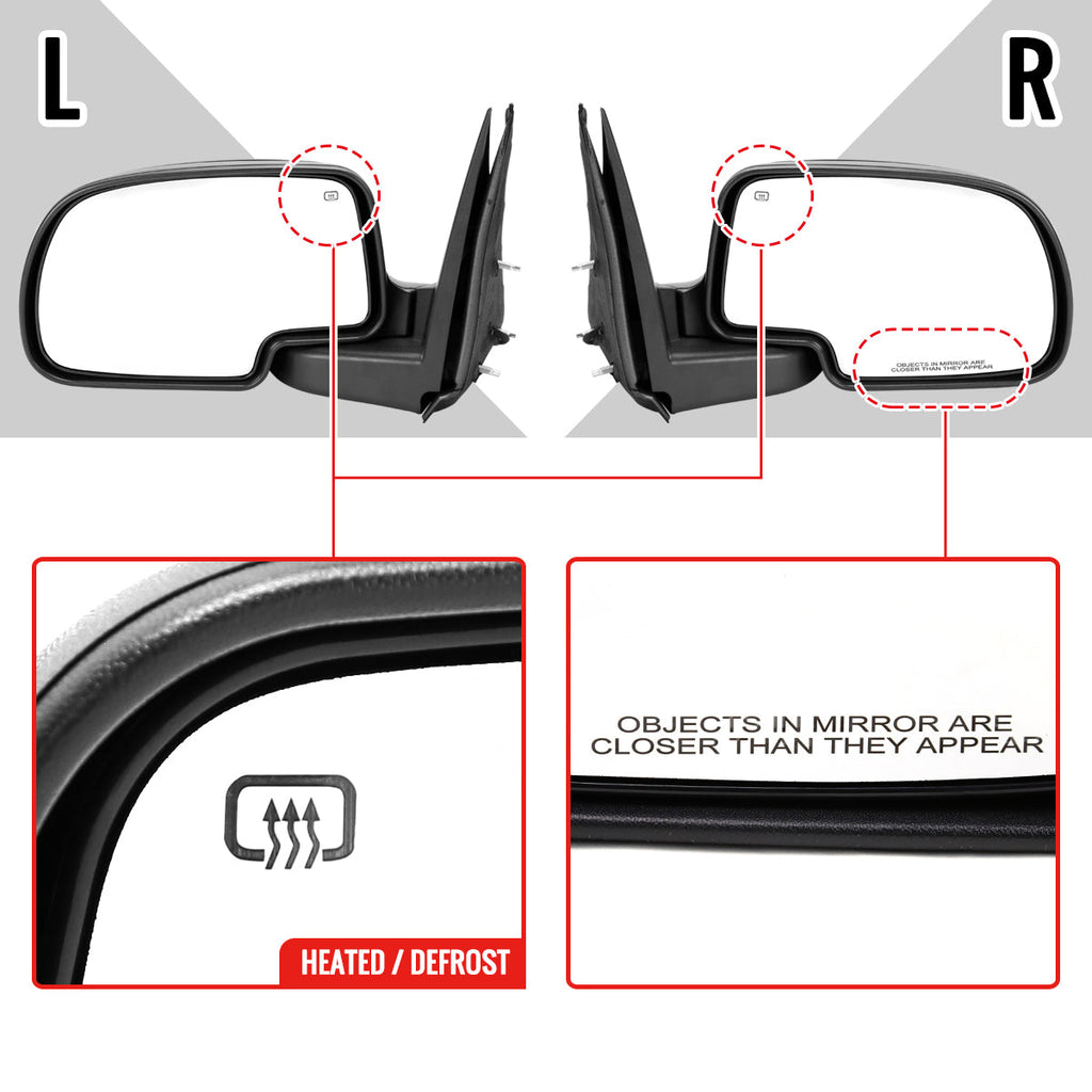 2003-2007 Chevrolet Silverado / Suburban /Avalanche / Tahoe GMC Sierra / Yukon Matte Black Power Heated Side Mirrors - Passenger Side Only