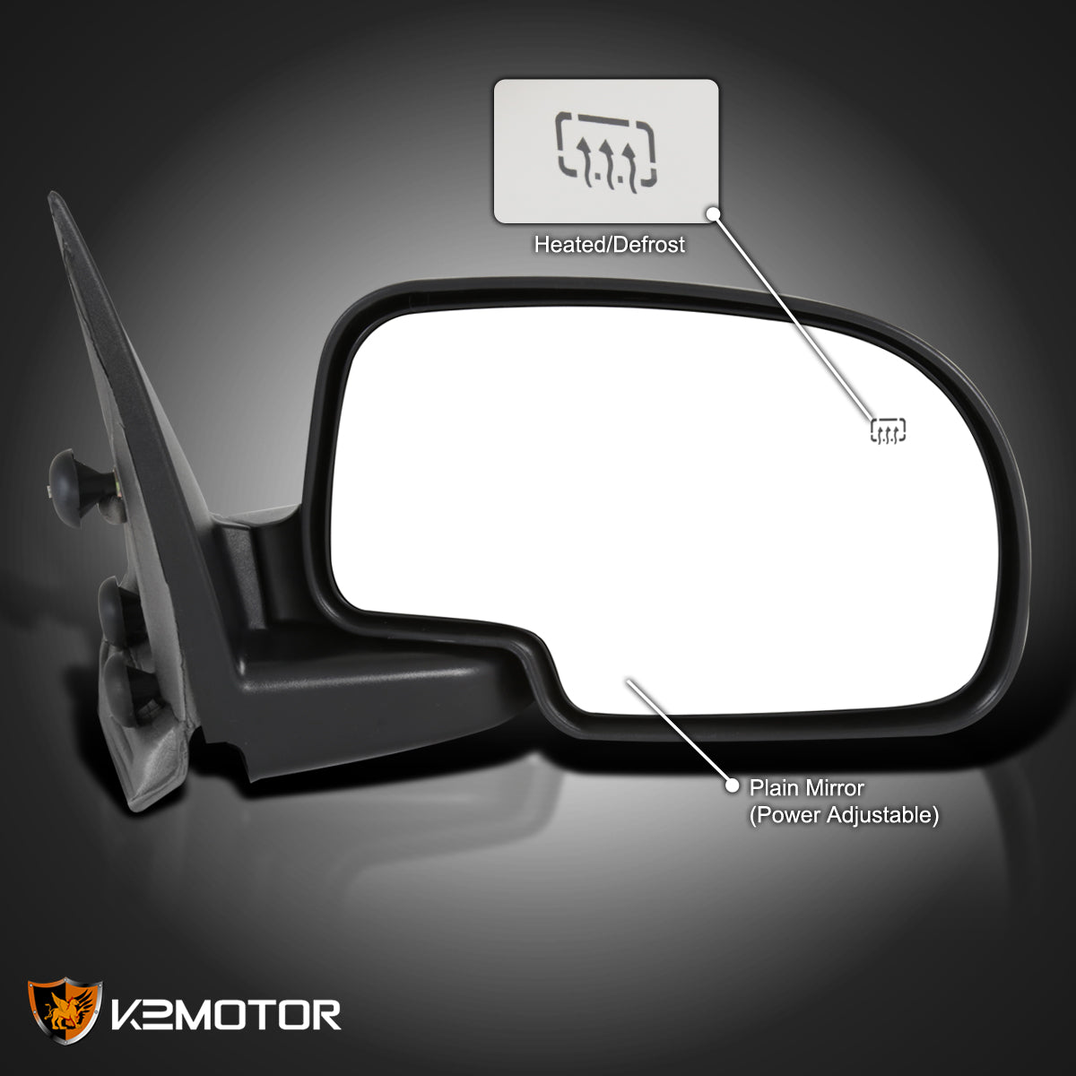 2003-2007 Chevrolet Silverado/Suburban/Avalanche/Tahoe GMC Sierra/Yukon Black Power Adjustable & Heated Side Mirror - Passenger Side Only