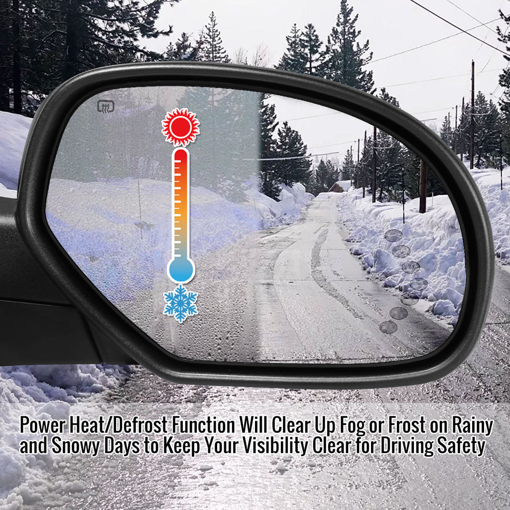 2007-2014 Chevrolet Silverado/Suburban/Avalanche/Tahoe GMC Sierra Glossy Black Power Adjustable & Heated Side Mirror w/ LED Turn Arrow Signal & Puddle Light - Passenger Side Only