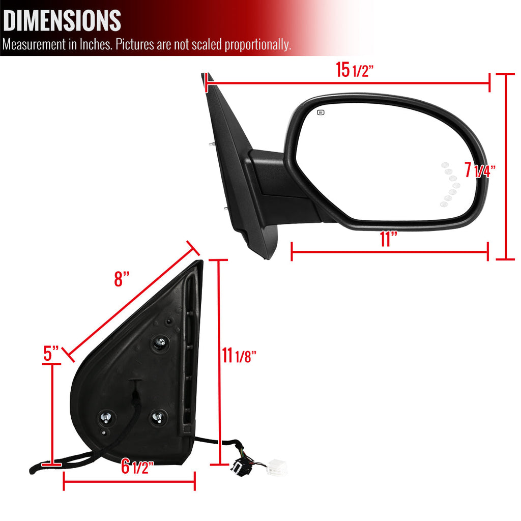 2007-2013 Chevrolet Silverado/GMC Sierra Matte Black Power Adjustable & Heated Side Mirror w/ LED Turn Arrow Signal & Puddle Light - Passenger Side Only