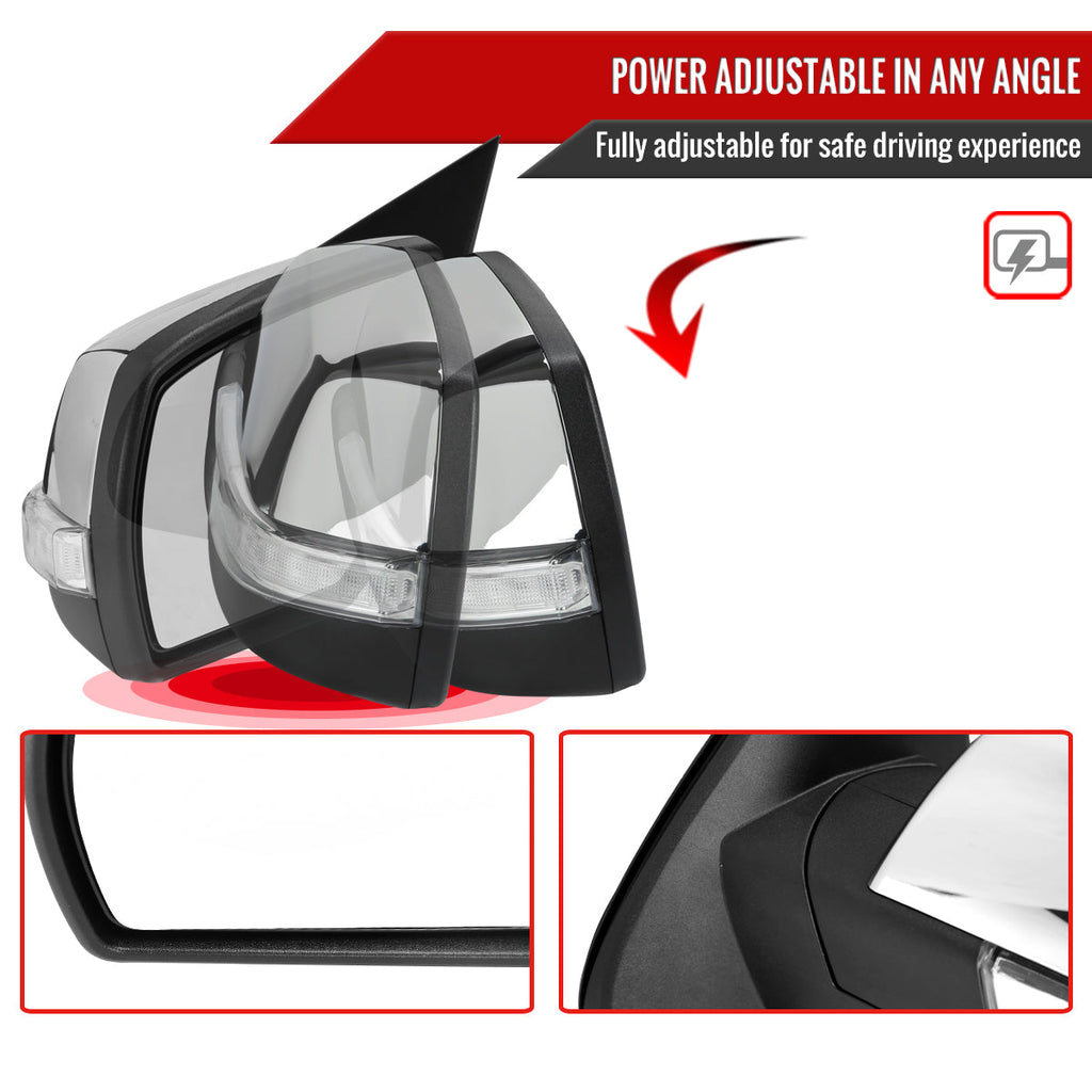 2014-2018 Chevrolet Silverado/GMC Sierra Chrome Power Adjustable, Auto-Fold, & Heated Side Mirror w/ LED Turn Signal & Puddle Light - Driver Side Only