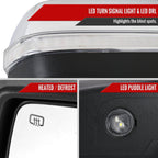 2014-2018 Chevrolet Silverado/GMC Sierra Chrome Power Adjustable, Auto-Fold, & Heated Side Mirror w/ LED Turn Signal & Puddle Light - Passenger Side Only